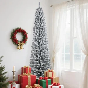 Flocked Pencil Christmas Tree with Lights